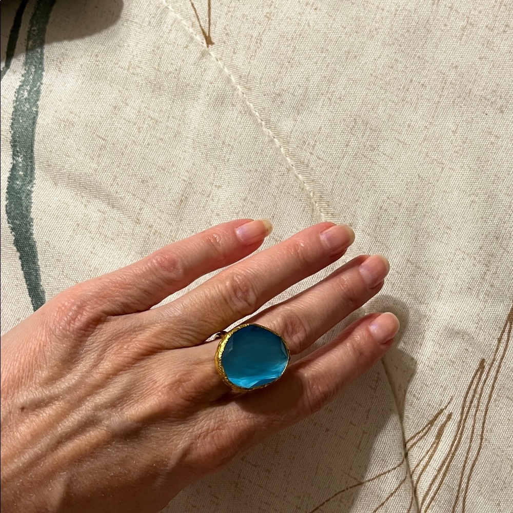 Zeyzey Gold tone and Blue Statement Ring